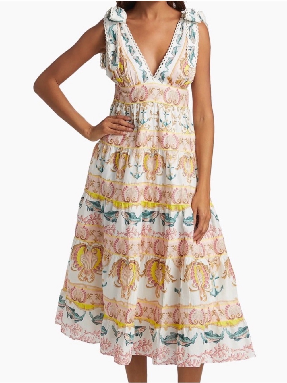 NWT FARM Rio Maritime Magic off white midi seashell dress size large - sold out!